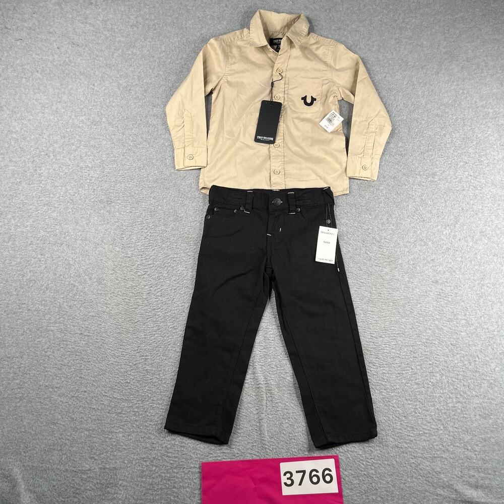 True Reliogion Kids 2 Piece 3T long Sleeve Button Up Black Pants New NWT